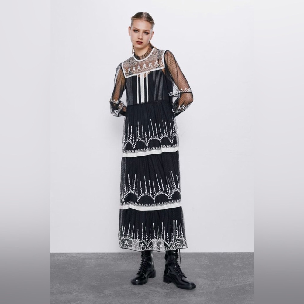 Zara Embroidered Long Sleeve Dress